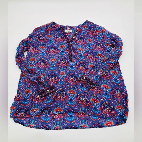 LOFT The Softened Sz large | Women's Popover Henley Women's Floral Long Sleeve - Picture 2 of 6